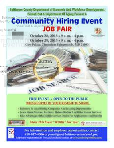 Baltimore County Department of Economic And Workforce Development, HomeFront & Department Of Aging Present A Community Hiring Event JOB FAIR