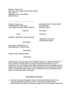 Michael J. King, pro-se REALsmart, The League for Real Smart Growth 68 S. Main St. Phillipsburg, New Jersey[removed]4141 __________________________________