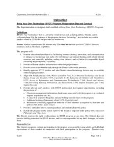 Community Unit School District No. 1  6:220 Instruction Bring Your Own Technology (BYOT) Program; Responsible Use and Conduct