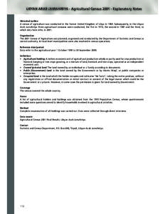 LIBYAN ARAB JAMAHIRIYA - Agricultural Census[removed]Explanatory Notes  Historical outline A census of agriculture was conducted in the former United Kingdom of Libya in[removed]Subsequently, in the Libyan Arab Jamahiriya t