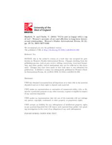 Hayfield, N. and Clarke, V[removed]) ”I’d be just as happy with a cup of tea”: Women’s accounts of sex and affection in long-term heterosexual relationships. Women’s Studies International Forum, [removed]pp[removed]