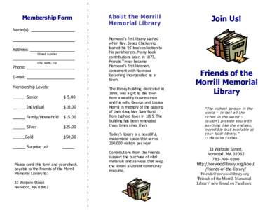 Membership Form  About the Morrill Memorial Library  Join Us!