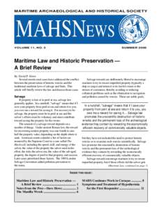 MARITIME ARCHAEOLOGICAL AND HISTORICAL SOCIETY  MAHSNEWS VOLUME 11, NO. 3  SUMMER 2000