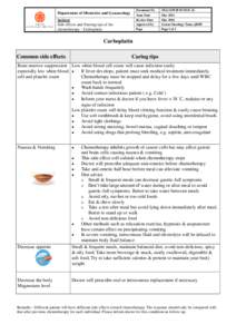 Department of Obstetrics and Gynaecology Subject Side effects and Nursing tips of the chemotherapy - Carboplatin  Document No