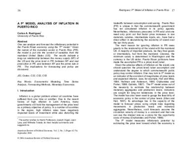 16  A P* MODEL ANALYSIS OF INFLATION IN PUERTO RICO Carlos A. Rodríguez* University of Puerto Rico