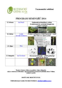 Taxonomické oddělení  PROGRAM SEMINÁŘŮ [removed]března  16. dubna