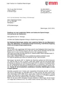 ödp-Fraktion im Stadtrat Memmingen  Prof. Dr.-Ing. Dieter Buchberger Unterer Prielweg[removed]Memmingen