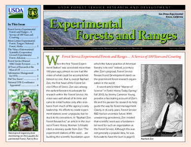 USDA FOREST SERVICE RESEARCH AND DEVELOPMENT San Dimas Experimental Forest, California In This Issue Forest Service Experimental