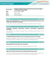 Session Title:  [TuB2] 29: (Organized Session) Power Electronics Technologies for Renewable Energy System  Date: