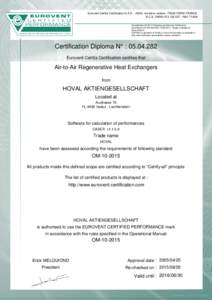 Eurovent Certita Certification S.A.S, rue de la victoirePARIS FRANCE R.C.S. PARISNAF 7120B Accreditation #Products and Services Certification according to NF EN ISO/CEI 17065:2012 