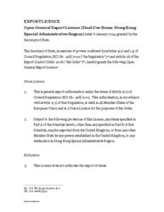 Open General Export Licence (Dual-Use Items: Hong Kong Special Administrative Region) dated 13 June 2012
