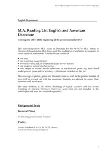 M.A. Reading List English and American Literature, Version August[removed]English Department M.A. Reading List English and American Literature