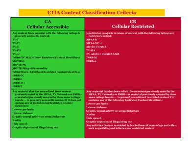 CTIA Content Classification Criteria CA Cellular Accessible CR Cellular Restricted