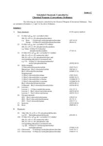 Annex C Scheduled Chemicals Controlled by Chemical Weapons (Conventions) Ordinance The following are chemicals controlled by the Chemical Weapons (Convention) Ordinance. They are included in Schedules 1, 2 and 3 of the a