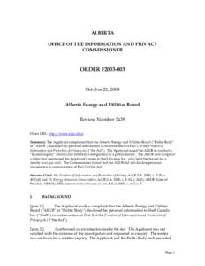 ALBERTA OFFICE OF THE INFORMATION AND PRIVACY COMMISSIONER ORDER F2003-003