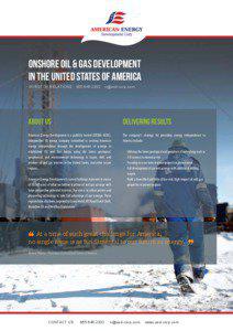 Onshore Oil & Gas Development in the United States of america INVESTOR RELATIONS