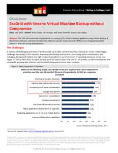 ESG Lab Review  ExaGrid with Veeam: Virtual Machine Backup without Compromise Date: May 2013 Author: Kerry Dolan, Lab Analyst, and Vinny Choinski, Senior Lab Analyst Abstract: This ESG Lab review documents hands-on testi