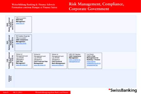 Risk Management, Compliance, Corporate Government Weiterbildung Banking & Finance Schweiz Formation continue Banque et Finance Suisse