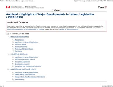 Archived - Developments in Labour Legislation in Canada