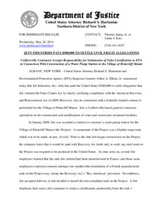 Department of Justice United States Attorney Richard S. Hartunian Northern District of New York FOR IMMEDIATE RELEASE  CONTACT: