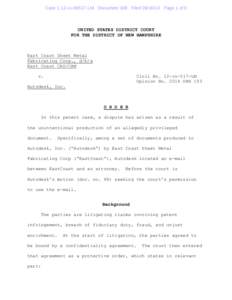 Case 1:12-cv[removed]LM Document 108 Filed[removed]Page 1 of 6  UNITED STATES DISTRICT COURT FOR THE DISTRICT OF NEW HAMPSHIRE  East Coast Sheet Metal