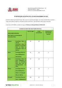 PREFEITURA MUNICIPAL DE JOÃO PESSOA – PB CONCURSO PÚBLICO – PEB-JP. EDITAL N° 01, DE 08 DE NOVEMBRO DE[removed]ª RETIFICAÇÃO DO EDITAL Nº 01, DE 08 DE NOVEMBRO DE 2013 A Prefeitura Municipal de João Pessoa - PB