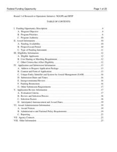 Federal Funding Opportunity  Page 1 of 23 Round 3 of Research to Operations Initiative: NGGPS and HFIP TABLE OF CONTENTS