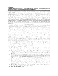 DOF 06-X-00 CONVENIO de Coordinación para la operación del Registro Público de Comercio que celebran la Secretaría de Comercio y Fomento Industrial y el Estado de Morelos. Al margen un sello con el Escudo Nacional, q