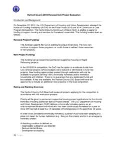 Harford County 2013 Renewal CoC Project Evaluation Introduction and Background On November 22, 2013, the U.S. Department of Housing and Urban Development released the Notice of Funding Availability (NOFA) for the Fiscal 