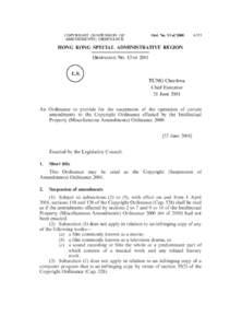 COPYRIGHT (SUSPENSION OF AMENDMENTS) ORDINANCE Ord. No. 13 of[removed]A325