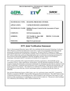 ETV Statement Building Pressure Control for the Assessment of Vapor Intrusion