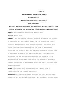 Environment / Air pollution in the United States / United States Environmental Protection Agency / Air dispersion modeling / National Emissions Standards for Hazardous Air Pollutants / Clean Air Act / Regulation of greenhouse gases under the Clean Air Act / Title 40 of the Code of Federal Regulations / Emission standards / Pollution / Air pollution