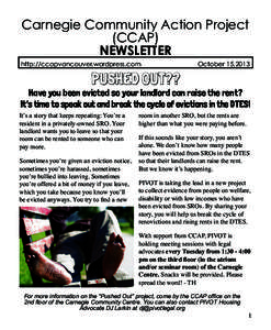 Carnegie Community Action Project (CCAP) NEWSLETTER http://ccapvancouver.wordpress.com  October 15,2013