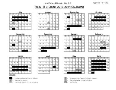 Approved[removed]Vail School District No. 20 Pre-K - 8 STUDENT[removed]CALENDAR July