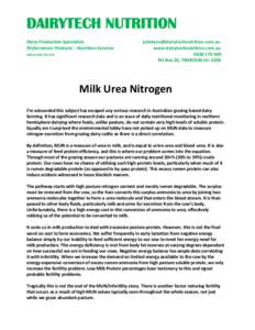 Medicine / Cattle / Urea cycle / Nutrition / Protein / Urea / Blood urea nitrogen / Dairy cattle / Milk / Biology / Chemistry / Nitrogen metabolism