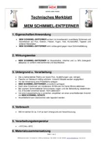 Technisches Merkblatt MEM SCHIMMEL-ENTFERNER 1. Eigenschaften/Anwendung  