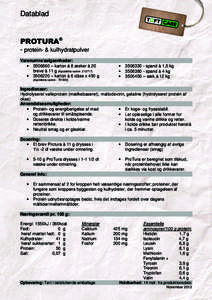 Datablad  PROTURA® - protein- & kulhydratpulver Varenumre/salgsenheder: •  – karton à 8 æsker à 20