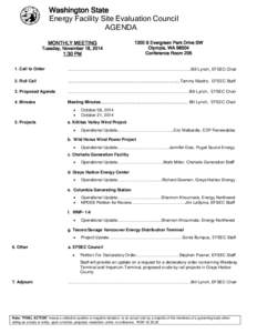 Washington State Energy Facility Site Evaluation Council AGENDA MONTHLY MEETING  Tuesday, November 18, 2014