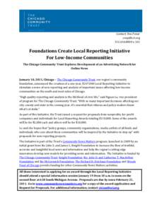 Contact: Eva Penar [removed[removed]x 161 Foundations Create Local Reporting Initiative For Low-Income Communities