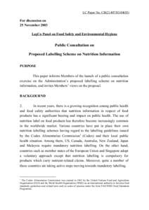 LC Paper No. CB[removed])  For discussion on 25 November 2003 LegCo Panel on Food Safety and Environmental Hygiene