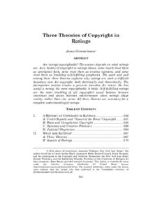 Three Theories of Copyright in Ratings James Grimmelmann* ABSTRACT Are ratings copyrightable? The answer depends on what ratings are. As a history of copyright in ratings shows, some courts treat them