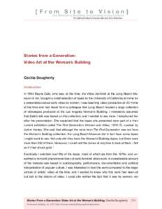 [From Site to Vision] the Woman’s Building in Contemporary Culture The [e]Book Edited by Sondra Hale and Terry Wolverton Stories from a Generation: Video Art at the Woman’s Building