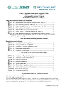 Early Childhood Education Advising Guide Child Development Associate (CDA) Early Childhood Education Certificate Early Childhood Education: AAS Degree Tuba City High School Classes/First Things First