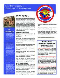 Self Sufficiency is Emergency Preparedness WHAT TO DO ... EARTHQUAKE FEMA/Andrea Booher: FEMA News Photo