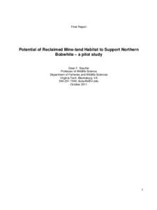 Potential of Reclaimed Mine-land Habitat to Support Northern Bobwhite – a pilot study