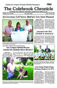 Colebrook’s Largest Circulated Weekly Newspaper  FREE The Colebrook Chronicle COVERING THE TOWNS OF THE UPPER CONNECTICUT RIVER VALLEY