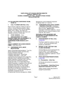 SANTA ROSA CITY COUNCIL MEETING MINUTES TUESDAY, MARCH 8, 2011 COUNCIL CHAMBER, CITY HALL, 100 SANTA ROSA AVENUE REGULAR MEETING  3:15 P.M. (MAYORS CONFERENCE ROOM,