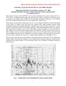 Maritime Hydraulics Laboratory, Federal University of Santa Catarina, Brazil  SUMATRA TSUNAMI DECTECTED IN SOUTHERN BRAZIL Reported by Eloi Melo & Cesar Rocha on January, 14th , 2005 Maritime Hydraulics Laboratory, Feder