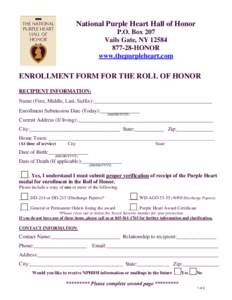National Purple Heart Hall of Honor Enrollment Form