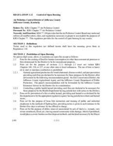 REGULATION[removed]Control of Open Burning Air Pollution Control District of Jefferson County Jefferson County, Kentucky